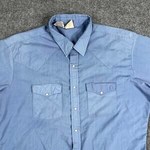 Western Frontier Shirt Mens Size XL Blue Short Sleeve Snap Button Western Cowboy